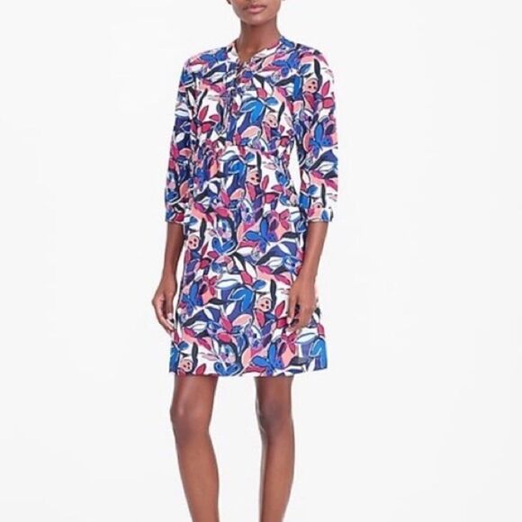 J.Crew Lace-up printed dress 3/4 sleeves size M - Picture 2 of 7